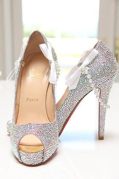 Louboutin Paris diamante cinderella wedding shoes