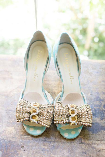 Tuesday Shoesday betty muller polka dot blue shoes with gold buckles