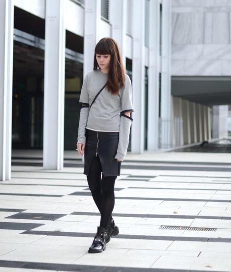 outfit zipper skirt sweatshirt balenciaga boots