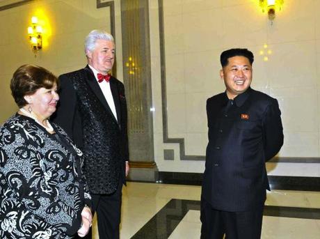 Kim Jong Un (R) talks with Manager of the Orchestra of the 21st Century Natalia Ivanovna Semyonova (L) and the orchestra's lead conductor Paval Ovsyannikov (C) at the East Pyongyang Grand Theater on 15 October 2013 (Photo: Rodong Sinmun).