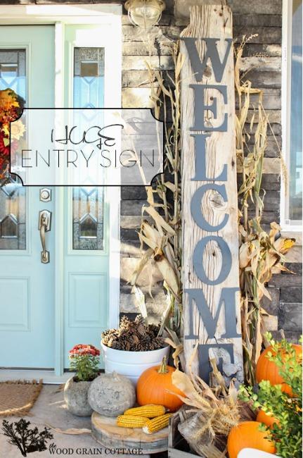 porch decorated for fall The Woodgrain Cottage