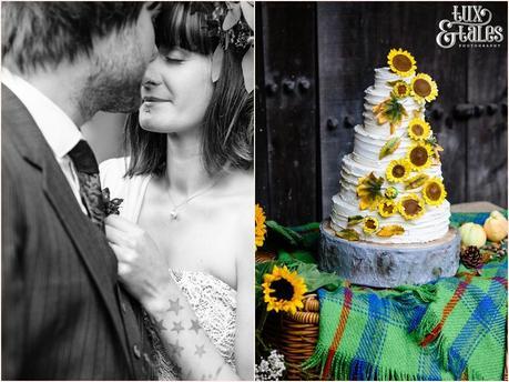 Sunflower wedding cake at East Riddlesden Hall Alternative autumn theme