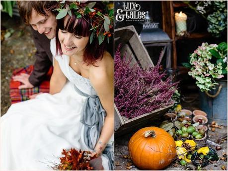 Autumn themed wedding with pumpkins and flower crown