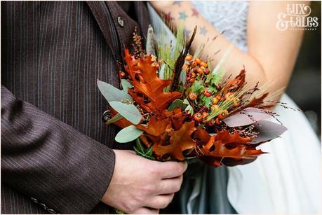 Bouquet made from autumn leaves for alternative autumn wedding 