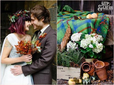 Autumn themed wedding with pumpkins and leaves 