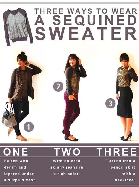 Three ways to Wear a Sequined Sweater this fall.  
