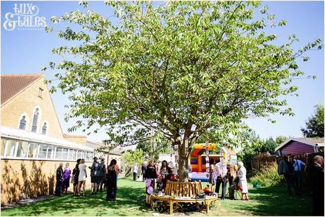 Outside wedding with bouncy castle