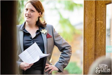 Female Best man gives speech at wedding 