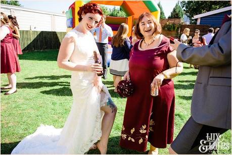 Tattoed bride shows off garter and tattoo