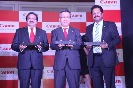 L-R: Dr. Alok Bharadwaj, Executive Vice President, Canon India, Mr. Kazutada Kobayashi, President & CEO, Canon India Pvt Ltd and Mr. K Bhaskhar, Senior Director, Office Imaging Solution, Canon India unveils of it’s first ultralight portable scanner today in New Delhi.