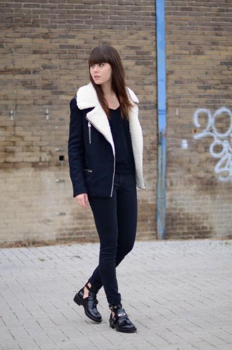 outfit balenciaga boots shearling coat