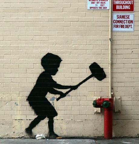 Upper West Side.Sized copy Banksy Hammer Boy Upper West Side