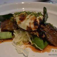 charcoal grilled lamb with broccoli, oysters and cabbage