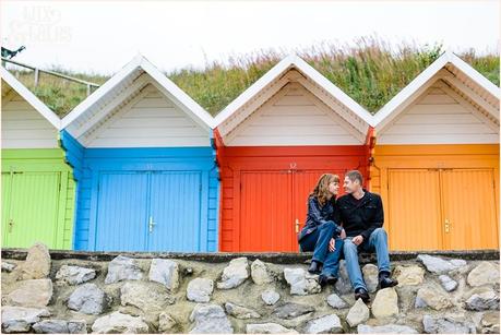 Rainbow coloured beach huts north bay scarbourgh engagement photography