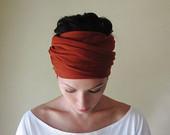 Rust Red Head Scarf, Hair wrap, Headband - Womens Neck Bow, Ascot - Paprika Ribbed Knit Sweater Scarf - EcoShag