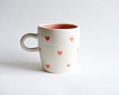 Coffee Mug in Coral (made to order)- heart design handmade ceramics by RossLab - RossLab