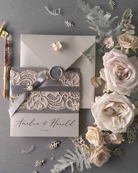vintage wedding invitations light gray lace invitations