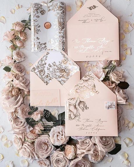 vintage wedding invitations pastel peach transparent