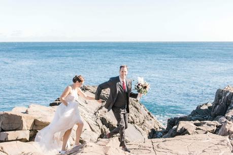 Bride and Groom on the Cliffs of Maine at the Cliff House in Oqunquit Maine