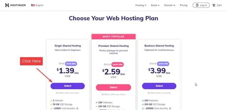 select plan hostinger
