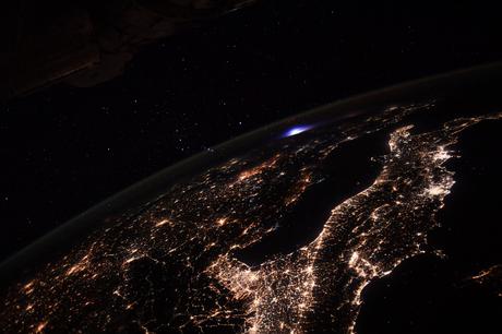 Rare, ethereal lightning flash captured by an astronaut from the space station Thomas Pesquet