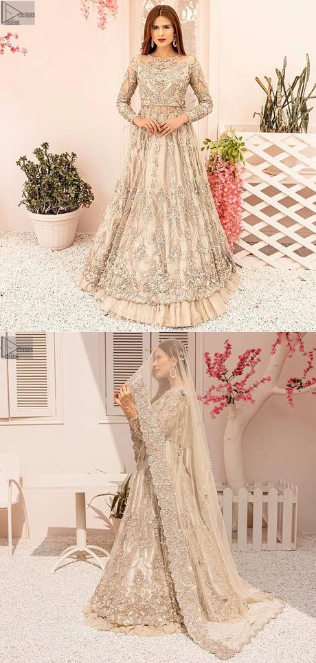 Best Nikah Wear – Ivory Lehenga Pishwas – Dupatta