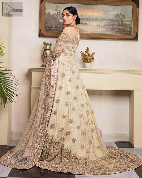 Ivory Back Train Maxi & Dupatta – Nikah & Engagement