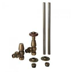 Milano Windsor - Traditional Thermostatic Angled Radiator Valve and Pipe Connector Set Bronze