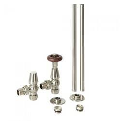 Milano Windsor - Traditional Thermostatic Angled Radiator Valve and Pipe Connector Set Satin