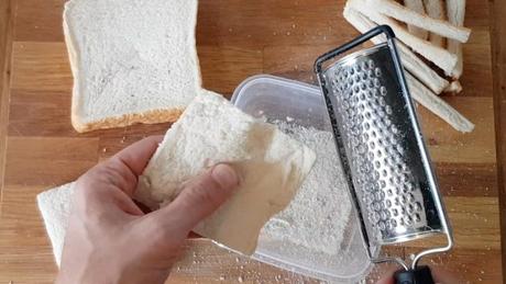 Cut off the crusts and grate the bread for the panko