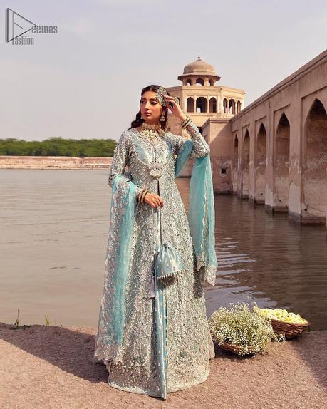 Baby Blue Front Open Maxi Lehenga – Dupatta