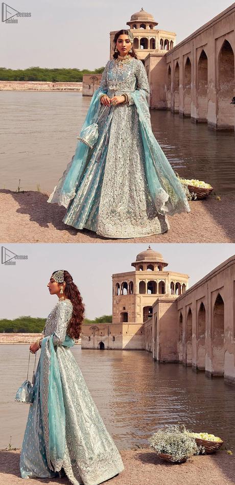 Baby Blue Front Open Maxi Lehenga – Dupatta