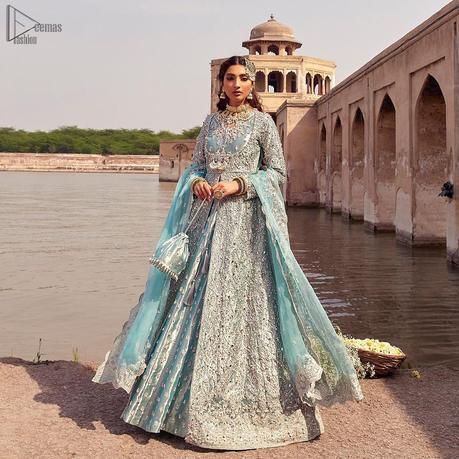 Baby Blue Front Open Maxi Lehenga – Dupatta