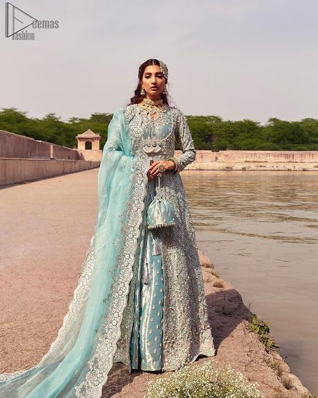 Baby Blue Front Open Maxi Lehenga – Dupatta