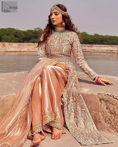 Peach Front Open Gown Palazzo Pants – Dupatta