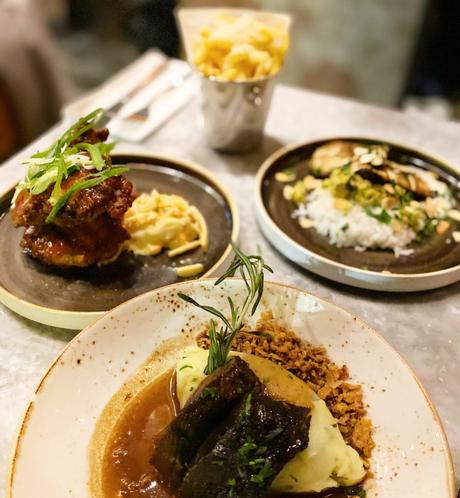 Slow roasted ox cheek, herb mash,