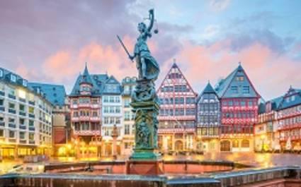 Enchanting Travels Germany Tours Old town square romerberg in Frankfurt, Germany at twilight