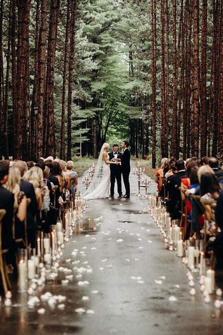 wedding aisle decoration ideas with candles ceremony in wood kaleyfromkansas