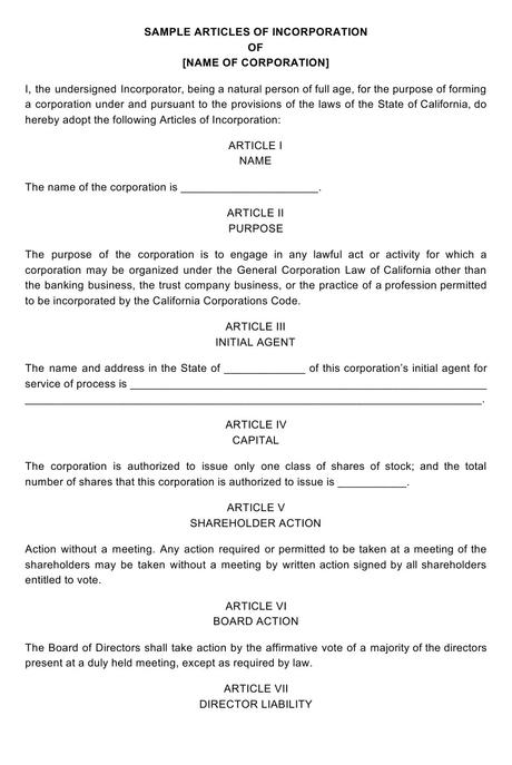 An llc is a limited liability company, which is a form of a corporation that limits your liability in the event of a lawsuit and. California Articles of Incorporation Template Download ...
