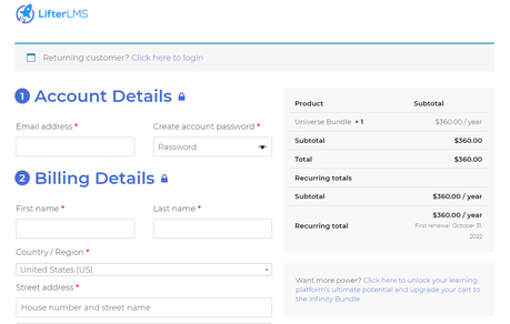 lifterlms checkout