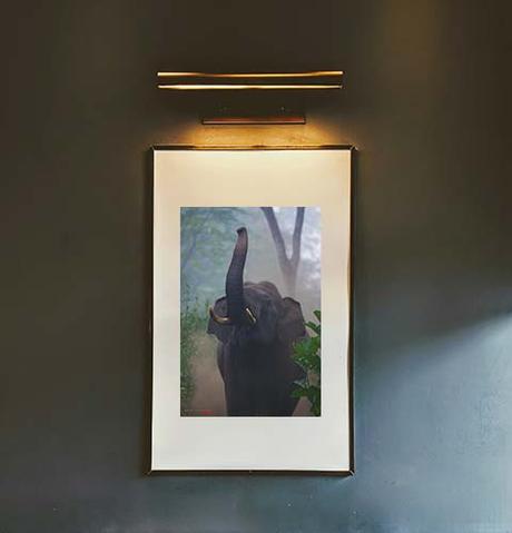 framed photo print on wall with focus light