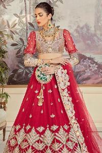 Pakistani Bridal Wear – Red Sweetheart Neckline Blouse n Lehenga