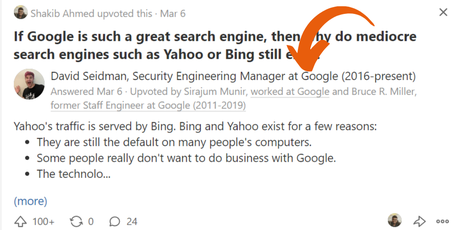 Google worker on Quora
