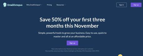 EmailOctopus Black Friday Deals 2021 Save 50% Off Your First Three Months
