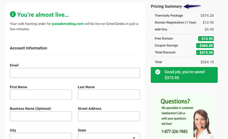 greengeeks price summary