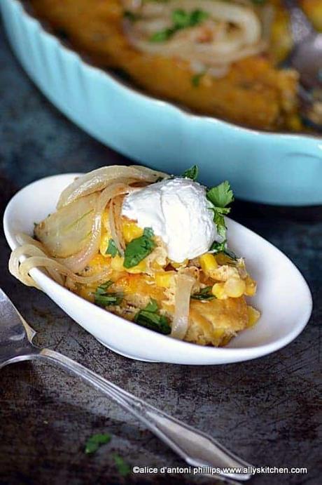 cumin corn soufflé cilantro & caramelized onions