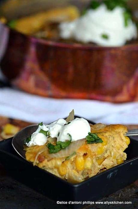 cumin corn soufflé cilantro & caramelized onions