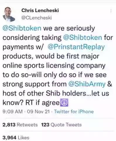 Chris Lencheski tweet on shiba inu coin Chris Lencheski tweet on shiba inu coin