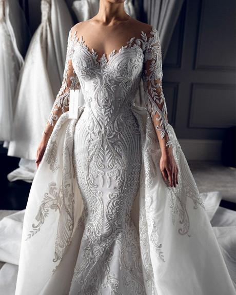 sweetheart neckline wedding dress mermaid with illusion sleeves lace leahdagloria