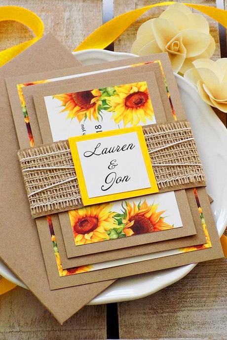 sunflower wedding decor ideas invitations with yellow tape melindaweddingdesign